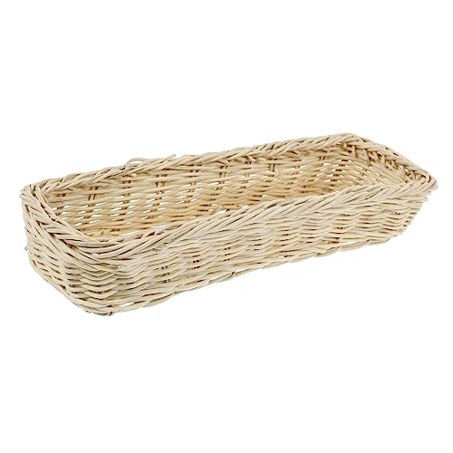 GRIRIW Elegant Wicker Tiered Fruit Basket Rattan Cutlery Basket Wicker Bread for Home Storage Decor