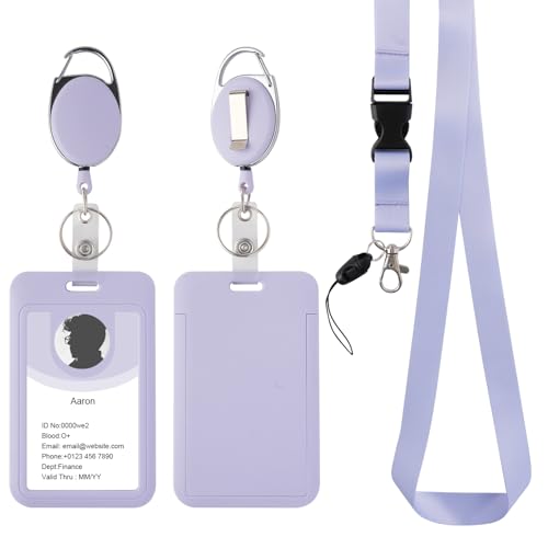 Image of Retractable ID Badge Holder with Breakaway Lanyard,Heavy Duty Badge Reel,Detachable Keychain, Cruise Ship Cards Holder,for Nurse Officer Teacher Security Staff Women Men(Purple)