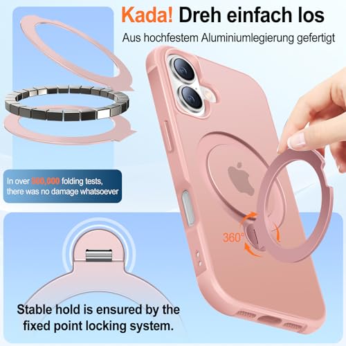 HuwaiH 360° Rotatable Magnetic Ring Stand for iPhone 16 Case, Compatible with MagSafe, Military-Grade Shockproof, Anti-Scratch Matte Translucent Phone Case for iPhone 16(Pink) by HuwaiH - Used condition - Image 3