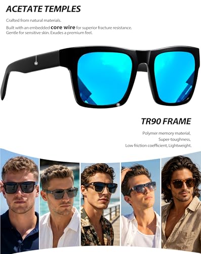 Image of Joopin Acetate Square Sunglasses Men Polarized UV400 Protection Trendy Oversized Sun Glasses Retro Shades Women