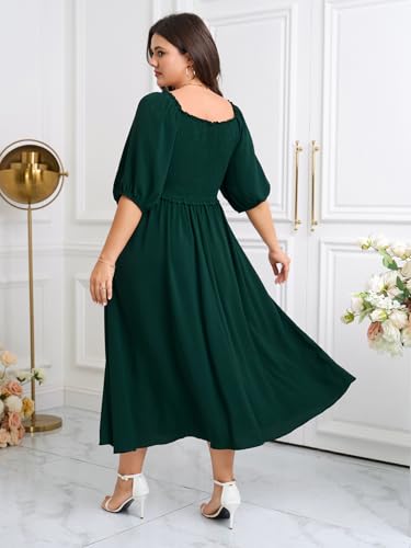 Image of CICIDUDU Women's Plus Size Maxi Dress Wedding Guest Half Sleeve V Neck Bowknot Smocked Milkmaid Flowy Dresses for Women