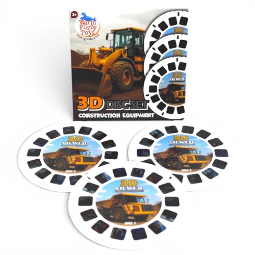 WARM FUZZY Toys Construction Vehicles Reels for Viewfinder – 3D Retro Viewer Slides for Kids & Adults, Classic Educational Toy, Includes 3 Reels with 21 HD Images