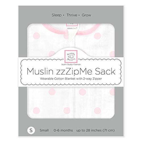 Swaddledesigns Cotton Muslin Sleeping Sack, Pink Dots, Medium 6-12 Months, Wearable Blanket With 2-Way Zipper #TOP22