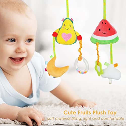 2Pcs Soft Plush Hanging Stroller Toys With Teether And Rattles,Newborn Stroller Car Seat Crib Toys Colorful Fruits Sensory Early Development Toy For 0-12 Months Toddlers #TOP1