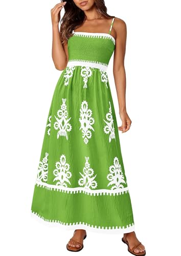 Image of PRETTYGARDEN Women's Summer Boho Maxi Dress Floral Sundresses | Spaghetti Strap, Sleeveless, Smocked Bodice, A-Line Long Flowy, Lightweight Soft, Wedding Guest Party, Beach Vacation Outfits
