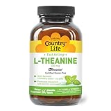 Country Life L-Theanine Fast-Acting 100mg, 60 Chewable Tablets, Mint- Flavored, Certified Gluten Free, Certified Vegan