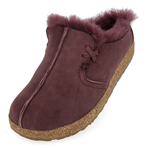 HAFLINGER Zueco de piel de cordero Zapatilla de fieltro berenjena, talla 41