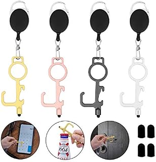 4 PCS Multifunctional Contactless Door Opener,No-Touch Key Door Handle Opener with Keychain for Outdoor Public Door Handle Closer Touchscreen Button 4-Color