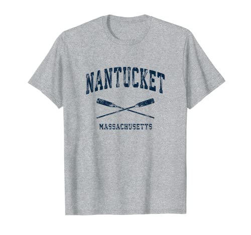 Nantucket Massachusetts Vintage Nautical Cruzado Remos Azul Marino Camiseta