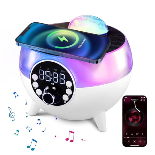 UPROZIL LED Alarm Clock Smart Table Lamp, Atmosphere Lamp with 15W Wireless Charger, Wake up Clock, Speaker RGB Colour Changing Light Bedside Lamp for Bedroom Home Office Decor Gifts