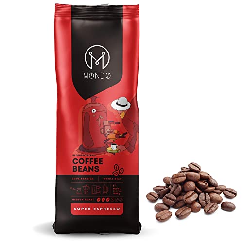 Mondo Coffee Beans Super Espresso, Medium Roast, 100% Roasted Arabica, Non-Gmo, Kosher, Bulk 2.2 Lbs Large Bag, Fresh Whole Bean, Mold Free, Sweet Hazelnut, Cocoa And Chocolate Flavored, Non Acidic, Gourmet Italian Blend, Best For Machine, Highest Rated, Brew Amazing Shots And Lattes, Green Ethical Clean Food #TOP21