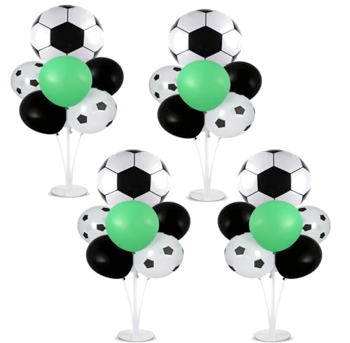 4 Sets Soccer Party Balloons Stand Kit, Soccer Party Balloon Centerpiece for Tables with 4pcs Soccer Foil Balloons,28pcs Black Green Soccer Balloon for Game Sports Soccer Themed Birthday Baby Shower