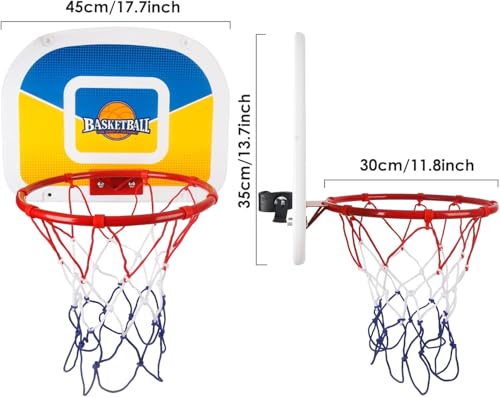 Trampoline Basketball Hoop, Fits Straight Pole Basketball Hoop for Trampoline, Universal Trampoline Basketball Hoop Attachment with Mini Ball and Pump,Strong and Sturdy (Red Yellow 18inch)