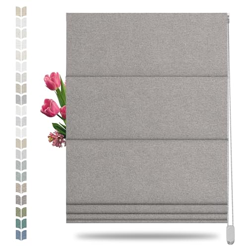 BERISSA Blackout Roman Shades for Windows,Linen Roman Blinds,Room Darkening Thermal Insulated Window Shades for Home Living Room Bedroom,Linen Gray,Custom Size