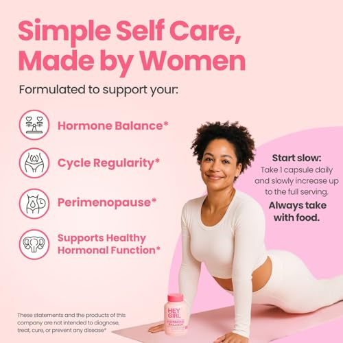 Image of Hey Girl Hormone Balance for Women - DIM, Myo-Inositol & Berberine Supplement for Menopause, Perimenopause, PMS & PCOS Support - Mood, Energy & Cycle Support with Maca & Black Cohosh, 90 Capsules