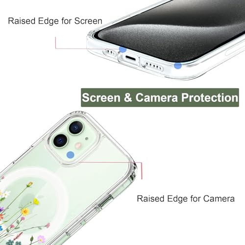 Unov Case Compatible with iPhone 13 Mini iPhone 12 Mini Case Magnetic Clear with Design Compatible with MagSafe Slim Protective Soft TPU Bumper with Hard PC Back Embossed Pattern (Flower Bouquet) by Unov - Used condition - Image 2