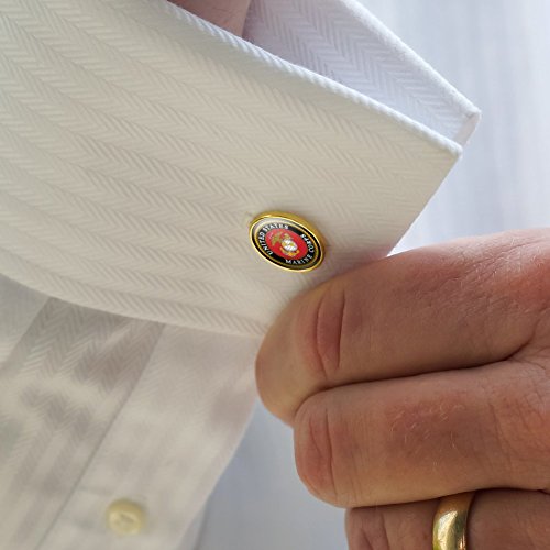 Conjunto de Mancuernas Redondas Emblema USMC Negro Amarillo Rojo Dorado miniatura 2