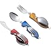 4-in-1 Camping Utensils - 3-Pack Camp Utensils Set, Stainless Steel Folding and Detachable Flatware Tableware with Storage Bags, Including Camping Fork, Knife, Spoon and Bottle Opener, Blue, Red, Gold