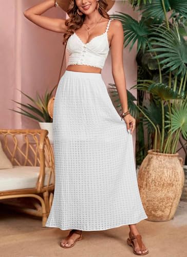 Summer Skirts for Women Trendy Plaid High Waist Boho Flowy Maxi A Line Beach Party Vacation Long Skirt with Pockets4