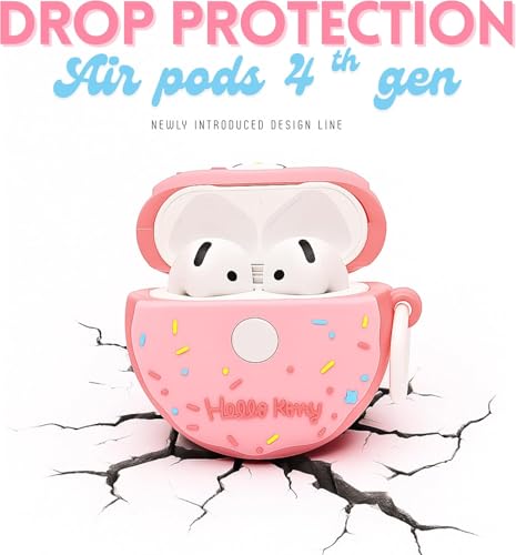 Image of Emoh Roced Case for AirPodS 4 (2024) with Keychain (ANC), Cute Cartoon Shockproof Protective Cover Compatible with Apple AirPods 4th Generation 2024 for Women and Boys (Donut)