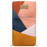 Kuratist AHOI Padded Cotton Phone Sleeve with Flap Opening - Handmade Phone Case for iPhone 13/14/15 Pro, iPhone 13/14/15, Galaxy S22, and Other (up to 6.1 inches) (Geo Sunrise)