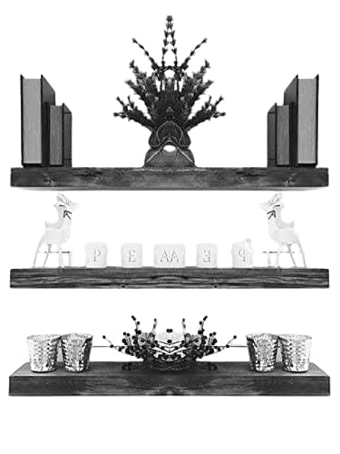 Khezzart Wooden Floating shelf for wall Crafters Wooden Floating Shelves - Wall Decor for Home Kitchen, Bathroom, Bedroom - Rustic Pine Custom Office Organizer with Mounting Brackets - Set of 3 (7.5x1.5x20) (brown, 20inches)