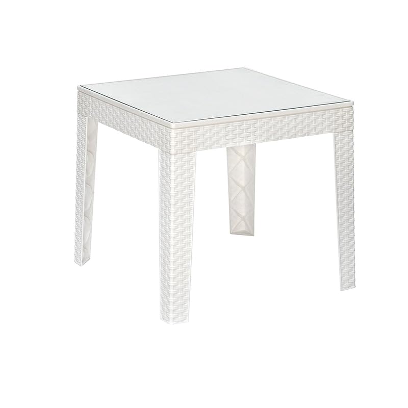 Image of Nilkamal Breeze 2 Seater Balcony Sofa Set with Square Center Table with Toughened Glass|Indoor & Outdoor Furniture|Patio Chair Two Seater, Perfect for Gardens,Restaurants,Terraces, Milky White & Grey