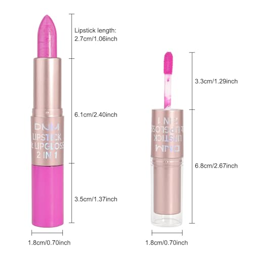 Image of evpct 2 in 1 Hot Pink Glitter Metallic Shimmer Diamond Lipstick and Lip Gloss Set for Women Long Lasting Waterproof, Rose Pink Sparkle Glitter Shiny Lipstick and Lip Liner Makeup Set, 04#