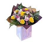 Astonishing Fresh Bouquet Yellow Roses Purple Limonium, Bright Flowers | Distinctive Floral Celebration Birthdays, Thank You, Anniversary, Autumn Arrangement, Mum Gifts