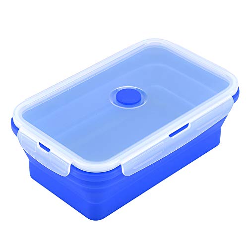 1200ml Foldable Silicone Box, Collapsible Lunch Box, Rectangle Microwave Food Container, Portable Folding Lunchbox (Dark Blue)