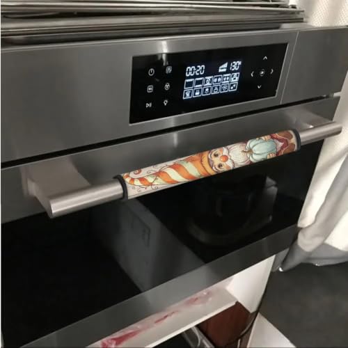 Image of Fridge Door Handle Covers Set of 6 Kitchen Appliance Decor Handles Glove Anti-Slip Protectors Autumn Refrigerator Decor Accessories, Gnome Fall Pumpkin Print