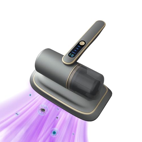 Aspirador de Colchones Portátil,Aspiradora Antiacaros para Colchones con Luz UV y Vibración,12Kpa Aspirador sin Cable,Colchones Aspirador Antiácaros para Sofá Cama Colchón (Gris)
