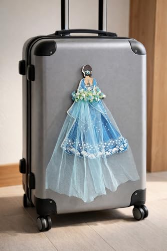 Image of SATYAM KRAFT 2 Pcs Bride Gown Style Decorative Attachment for Small Bags | Net Gown Doll Design for Suitcase Decor, Trousseau Packing, Wedding Decor, Engagement & Gift Wrapping (Blue)