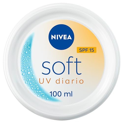 NIVEA Soft UV Diario Crema Hidratante Refrescante SPF 15 (100 ml), loción corporal y facial con protección solar para cara, cuerpo y manos, textura ligera y no grasa para una piel sana y radiante