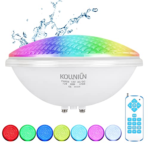 KOLLNIUN Eclairage Piscine LED, Projecteur Piscine 12V AC/DC IP68 Lampe Piscine, 72W Lumiere RGB Eclairage Piscine Submersible LED, étang d'éclairage