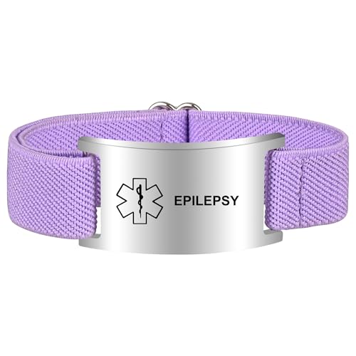 Medical Alert Bracelet for Women Men, Adjustable Medical Alert ID Wristband for Epilepsy Purple
