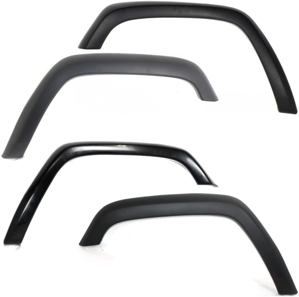 Set of 4 Fender Flares Moulding Trim Wheel Opening Molding Left Driver Right Passenger Front Rear Primed Black Thermoplastic Bolt-On Style5FW72DX9AD 5FW76DX9AC CH1268104 5FW70TZZAD CH1769106