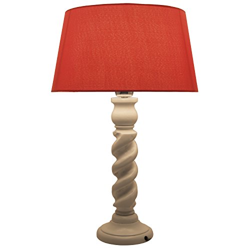 Image of Homesake Classic Twister Wooden Table Lamp with Fabric Shade | Handcrafted Bedside Lamp with E27 Holder| Bulb Included |Warm Light Night Lamp for Bedroom, Living Room, Study & Home Decor, Red