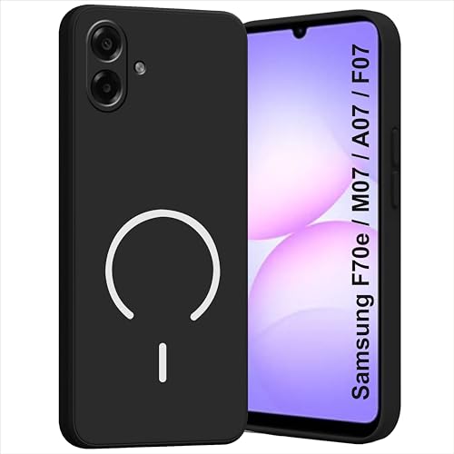 Image of SBMS Silicone Back Cover Case for Samsung Galaxy F70e /M07 /A07 /F07 5G | Soft Micro-Fibre Lining Inside | Magsafe Print On Back Side Camera Protection Bump | Shockproof Case Sam M07 (Black)