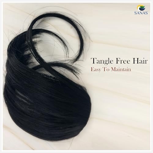 Image of Sanas Hair Bangs For Women (1Pc) Clip On Front Hair Extensions For Women Black Children's Fake Bangs Hair Extensions For Woman Stylish Clip On Front Hair Patch For Woman Wedding (1Pc) (Classic Black)