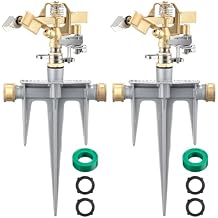 Blushtier 2 Pack Brass Impact Sprinklers for Yard Adjustable Lawn Sprinkler with Heavy Duty Brass Head and Aluminum Spike Base Tape Lawn Equipment for Large Area Yard Patio Garden Irrigation