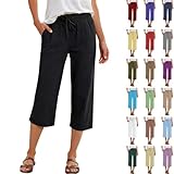 Girls Pants 2026 Summer Linen Clothing Casual Beach Drawstring Elastic High Waist Capri Pants Straight Wide...