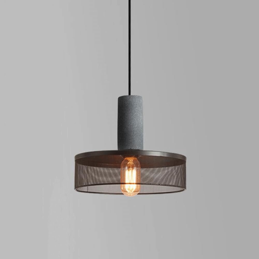 Elksdut Concrete Pendant Light With A Metal Mesh Shade, Modern Industrial Hanging Cement Pendant Lighting Fixture For Kitchen Island Dinning Room Bedroom Living Room Bar