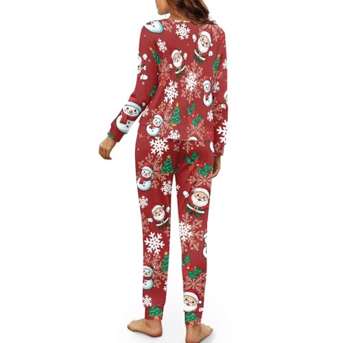 Image of Womens Lounge Set Long Sleeve Soft Pajama Sets Casual 2 Piece Pj Outfit Crewneck Sleepwear with Pockets Plus Size