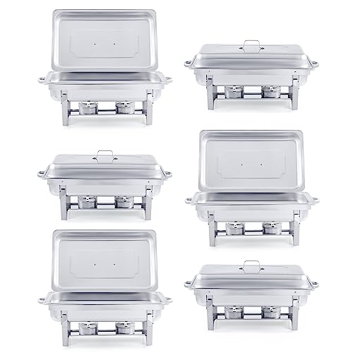 CREWORKS Chafing Dish Food Warmer Stainless Steel Buffet Set 9L Rectangular Warming Container Heat Container for Catering, Buffet and Party(6pack)