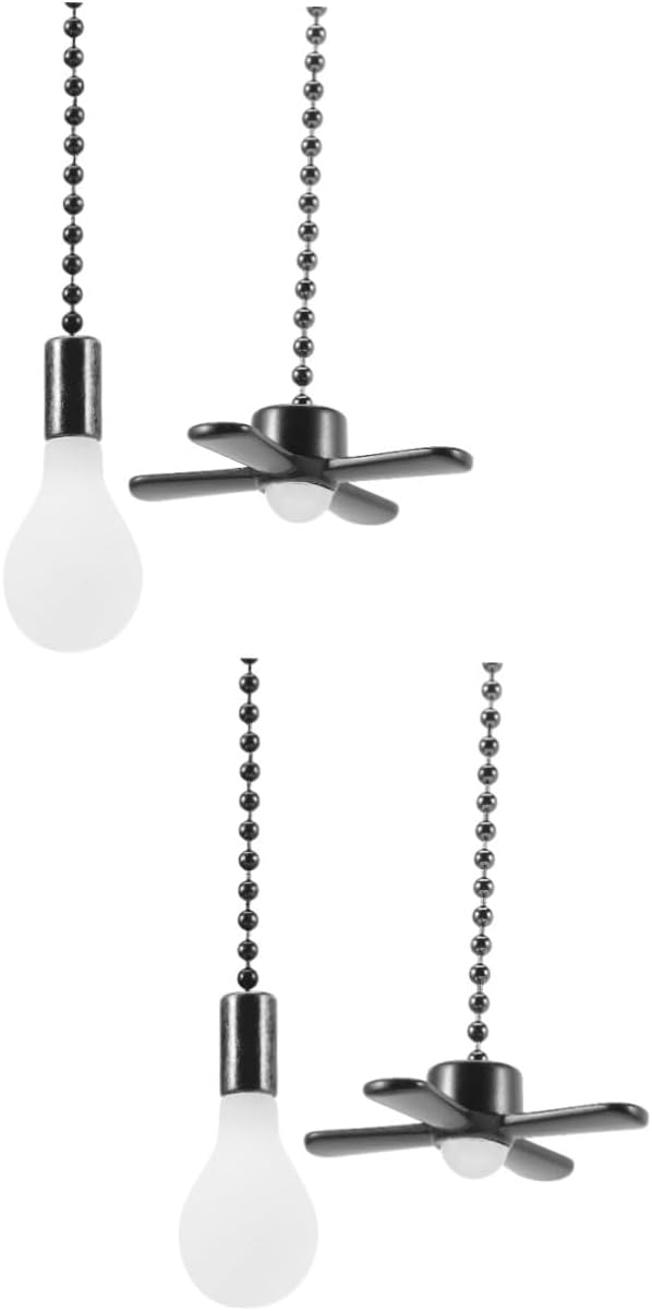 DOITOOL 4 Pcs Fan Light Pendant Ceiling Light Metal Trim Ceiling Bulbs Metal Fan Pull Chain Switch Extender for Pulls Decorative Black Pull Chain Vintage