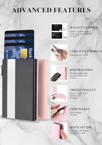 Image of wallet for men trifold,Pop Up Wallet By Metal&Leather,RFID Blocking | Minimalist Smart Wallet Holds 12 Cards,20 Bills,ID Window,Ridge wallets for men,Trifold Wallets for fathers day gift ideas