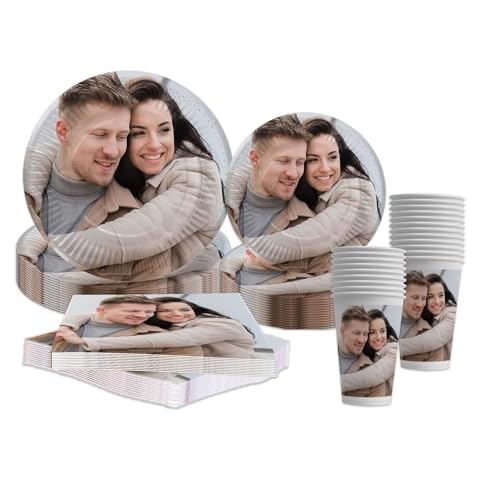 Bang Tidy Clothing Personalised Photo Party Decorations Pack of 25 50 100 Cups Napkins Small and Large Paper Plates, Party Tableware Set for Special Occasions 25 Cover