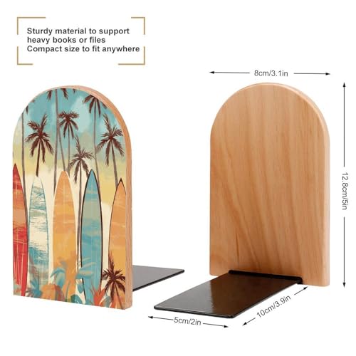 Sujetalibros de madera con palmera de surf para decorar estanterías de salón y despachos 3