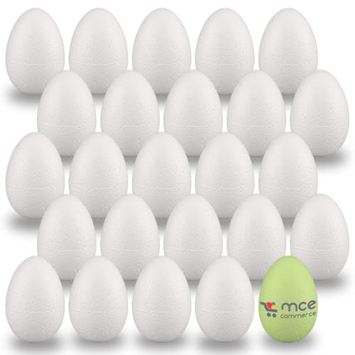 MCE-Commerce A336025 Lot de 25 œufs en polystyrène pour bricolage et décoration de Pâques Blanc 6 cm